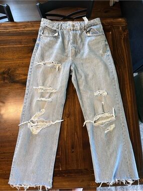 Women’s Zara Light Blue Distressed Ripped Straight Leg Jeans Size 12